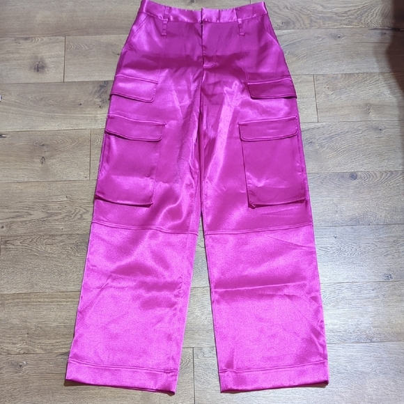 Frame Relaxed Straight Cargo High Waist in Magenta Satin Pockets sz 6 - Picture 1 of 13